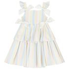 Girls Multicoloured Striped Bow Dress, 1, hi-res