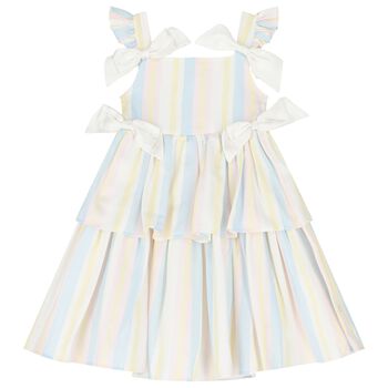 Girls Multicoloured Striped Bow Dress