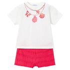 Girls White & Pink Shorts Set, 2, hi-res
