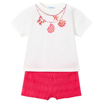 Girls White & Pink Shorts Set
