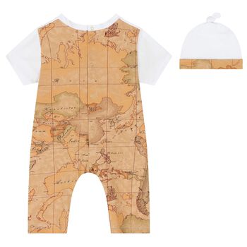 White & Beige Geo Map Romper Set