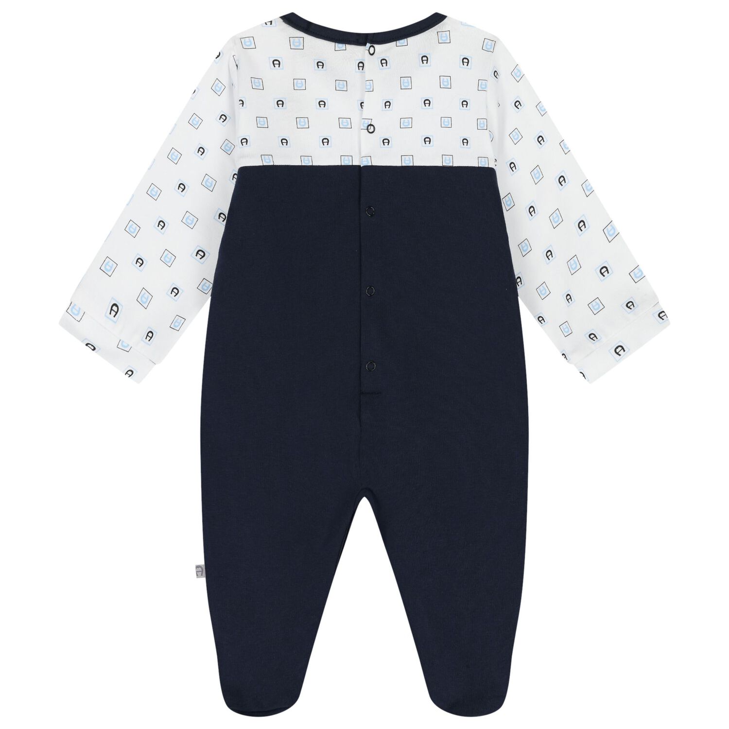 Baby Boys White & Navy Blue Logo Babygrow, 1, hi-res