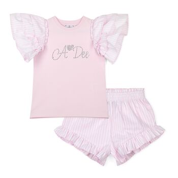 Girls Pink Striped Shorts Set