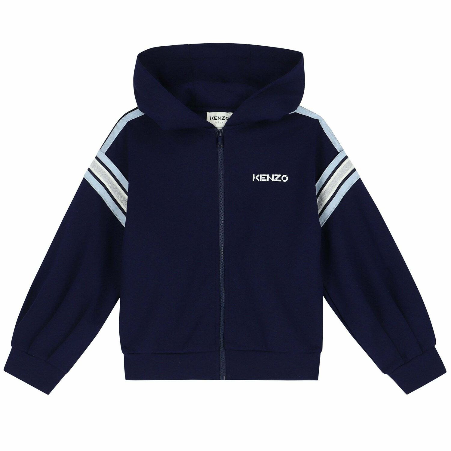 Girls Navy Logo Zip Up Top, 1, hi-res