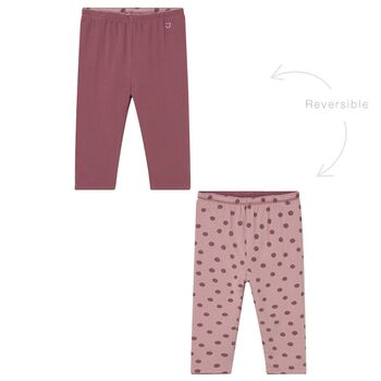 Younger Girls Pink Polka Dots Reversible Leggings