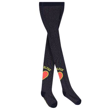 Girls Navy Blue Logo Heart Tights