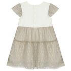 Younger Girls Ivory & Gold Logo Heart Dress, 1, hi-res