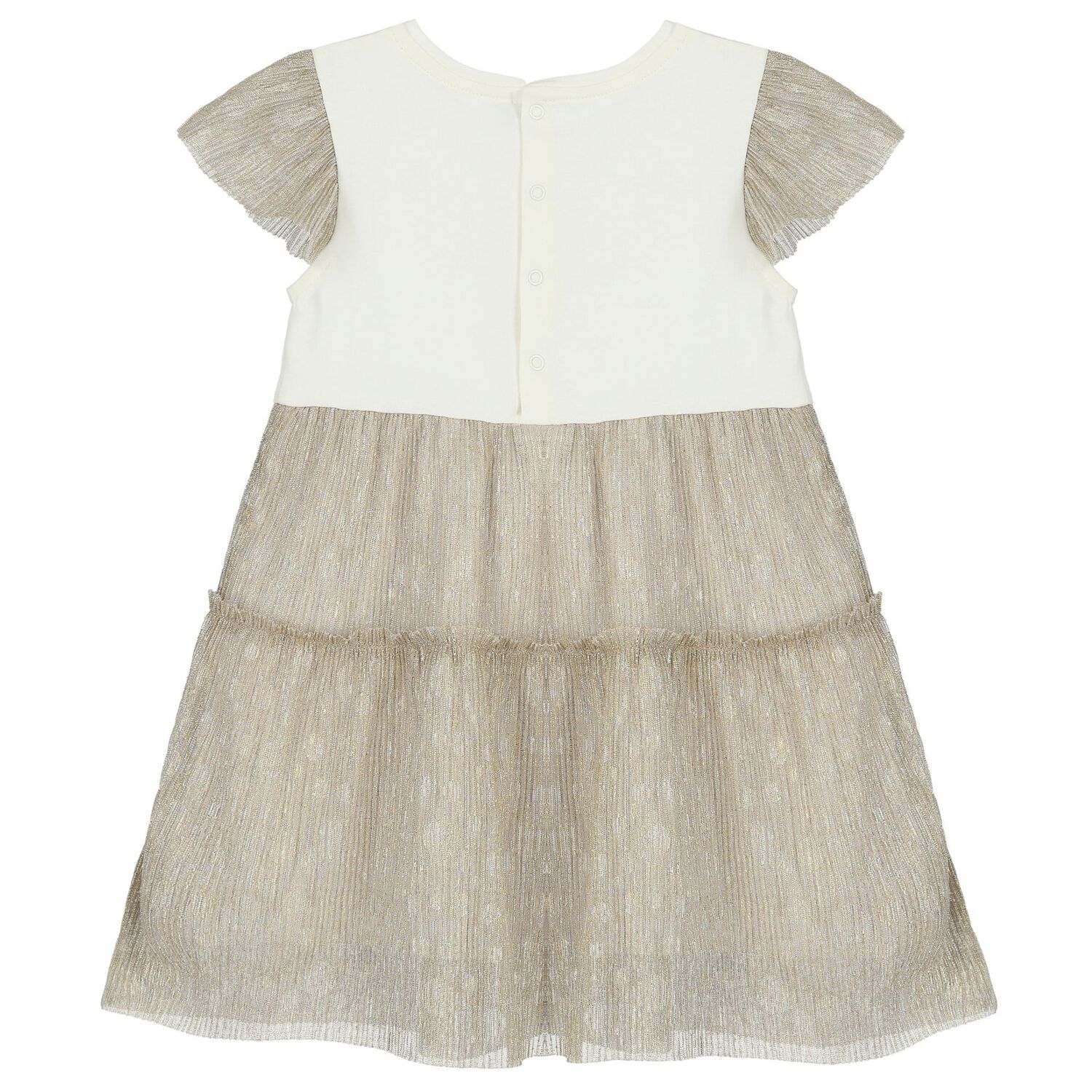 Younger Girls Ivory & Gold Logo Heart Dress, 1, hi-res