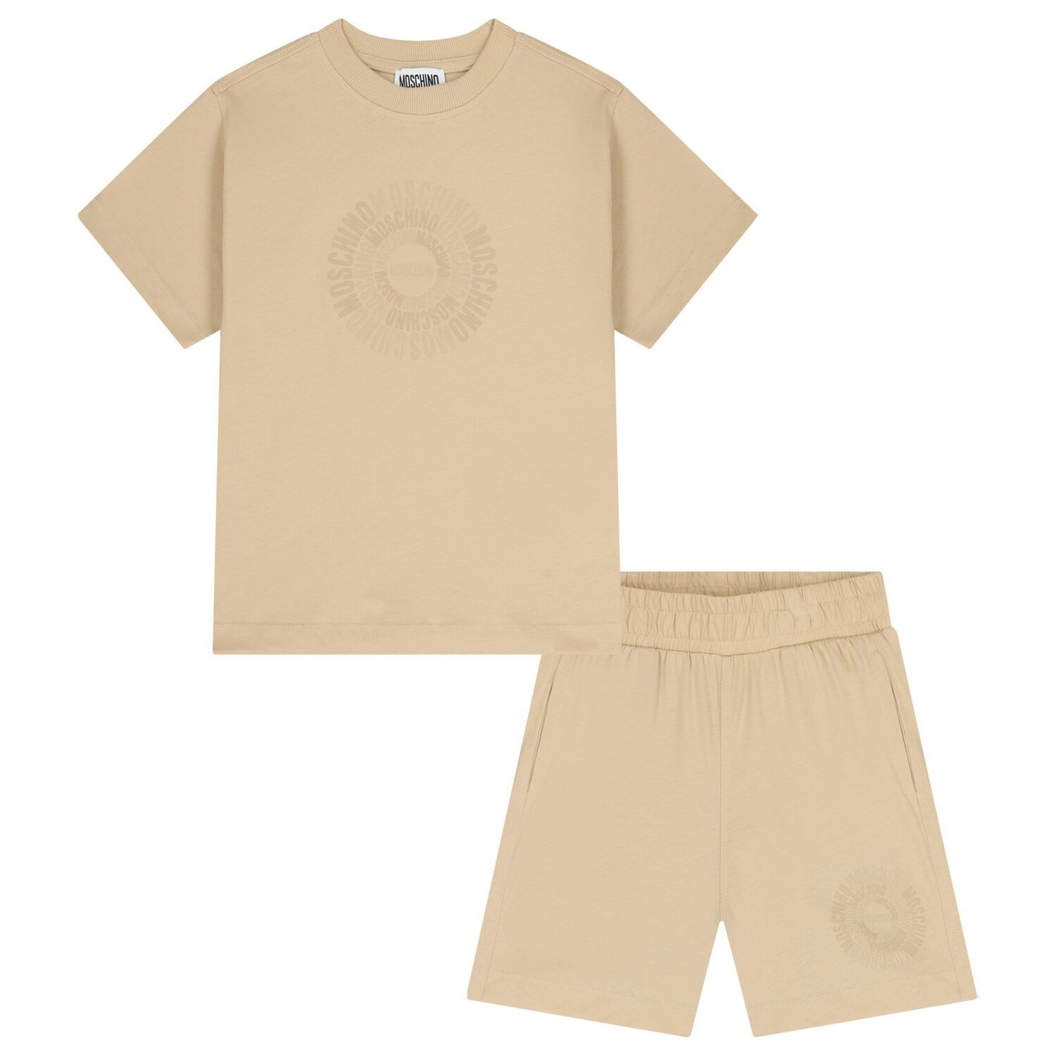 Boys Beige Logo Shorts Set, 2, hi-res