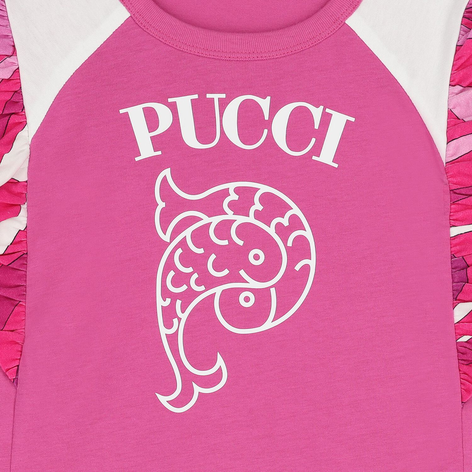 Girls Pink & White Logo Ruffled Dress, 2, hi-res