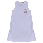 Girls Lilac Purple Teddy Bear Logo Dress, 1, hi-res