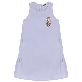 Girls Lilac Purple Teddy Bear Logo Dress