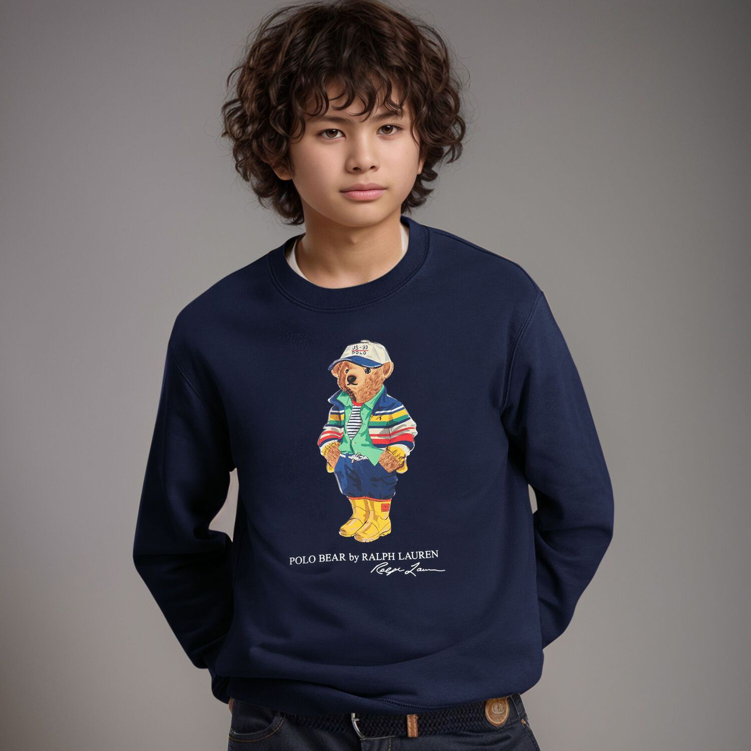 Boys Navy Blue Polo Bear Sweatshirt, 1, hi-res