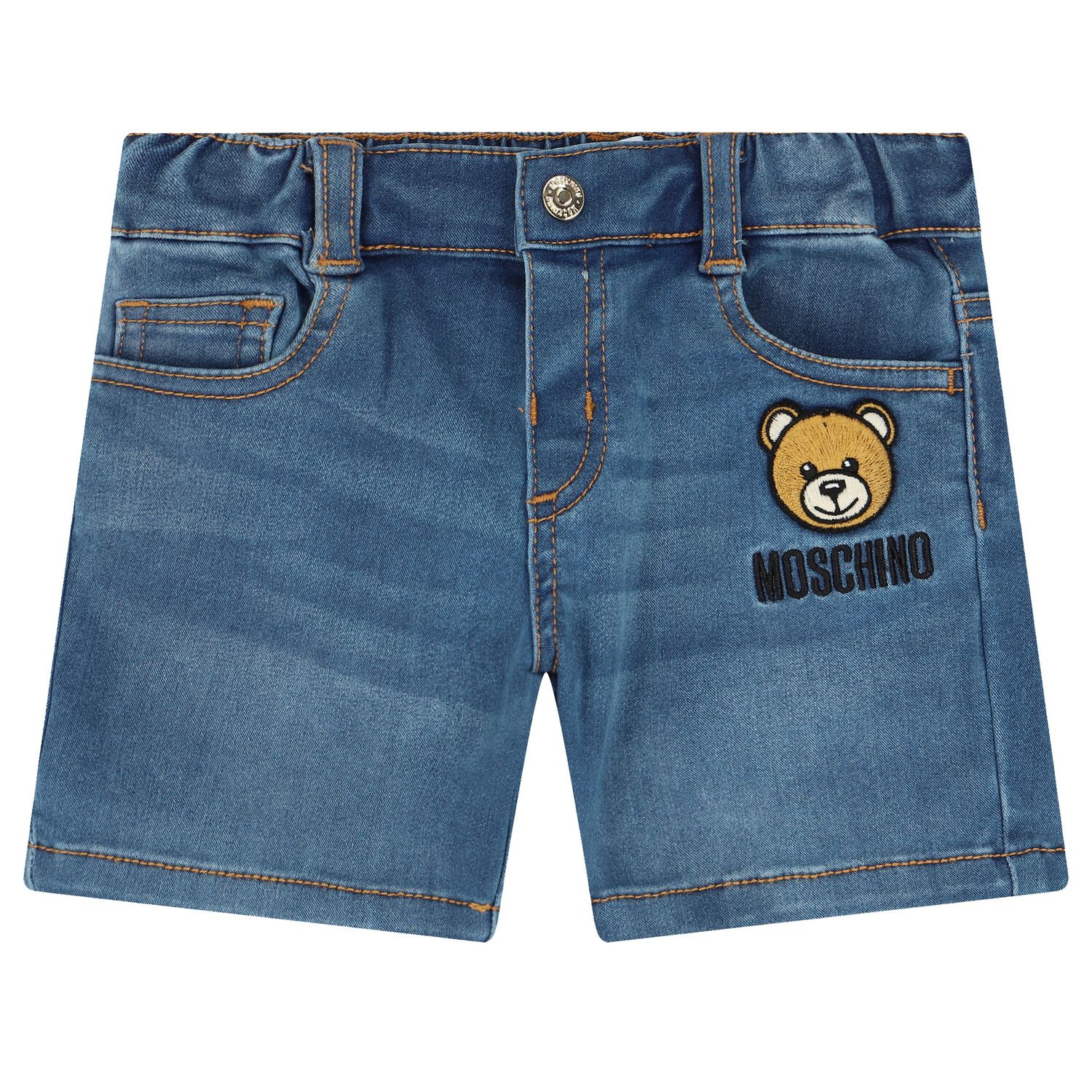 Younger Boys Blue Denim Teddy Bear Logo Shorts, 1, hi-res image number null