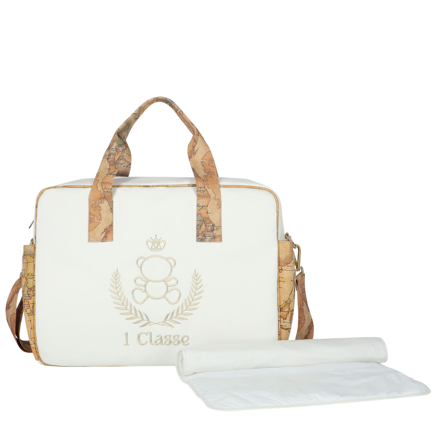 Ivory & Beige Geo Map Bear Baby Changing Bag, 1, hi-res