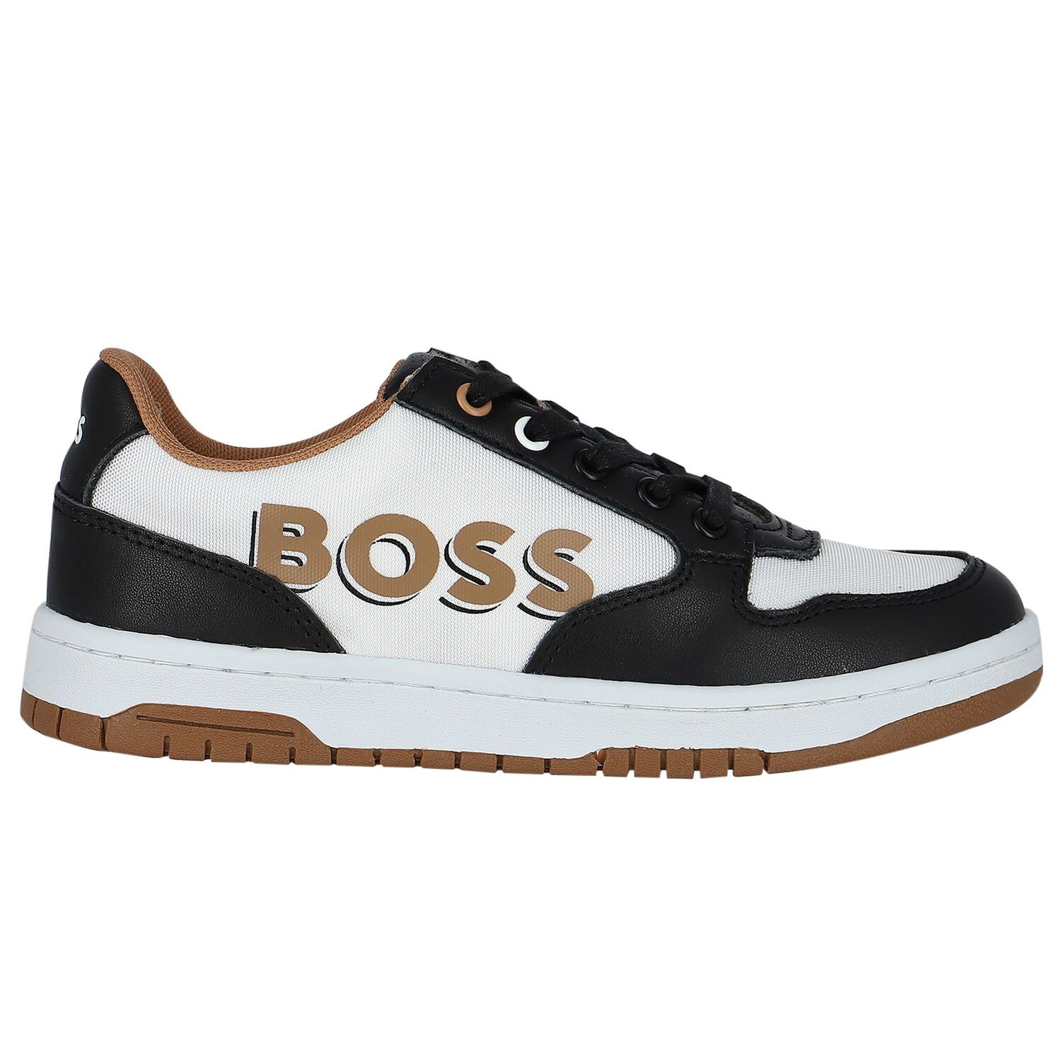 Boys Black & White Logo Trainers, 1, hi-res
