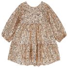 Girls Gold Sequin Tulle Dress, 2, hi-res