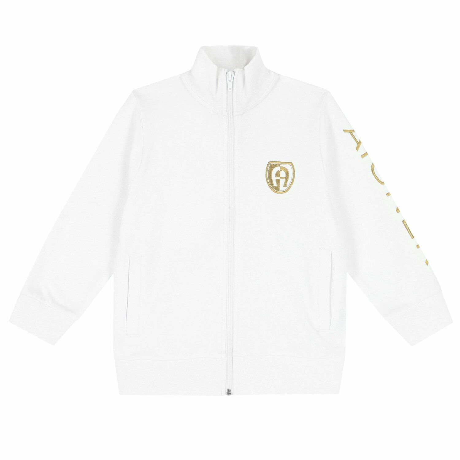 Boys White Logo Zip Up Top, 1, hi-res