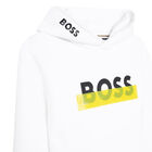 Boys White Logo Hooded Top, 1, hi-res