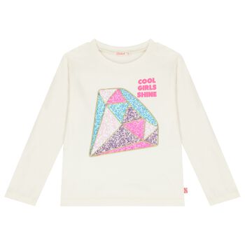 Girls Ivory Sequin Diamond Long Sleeve Top