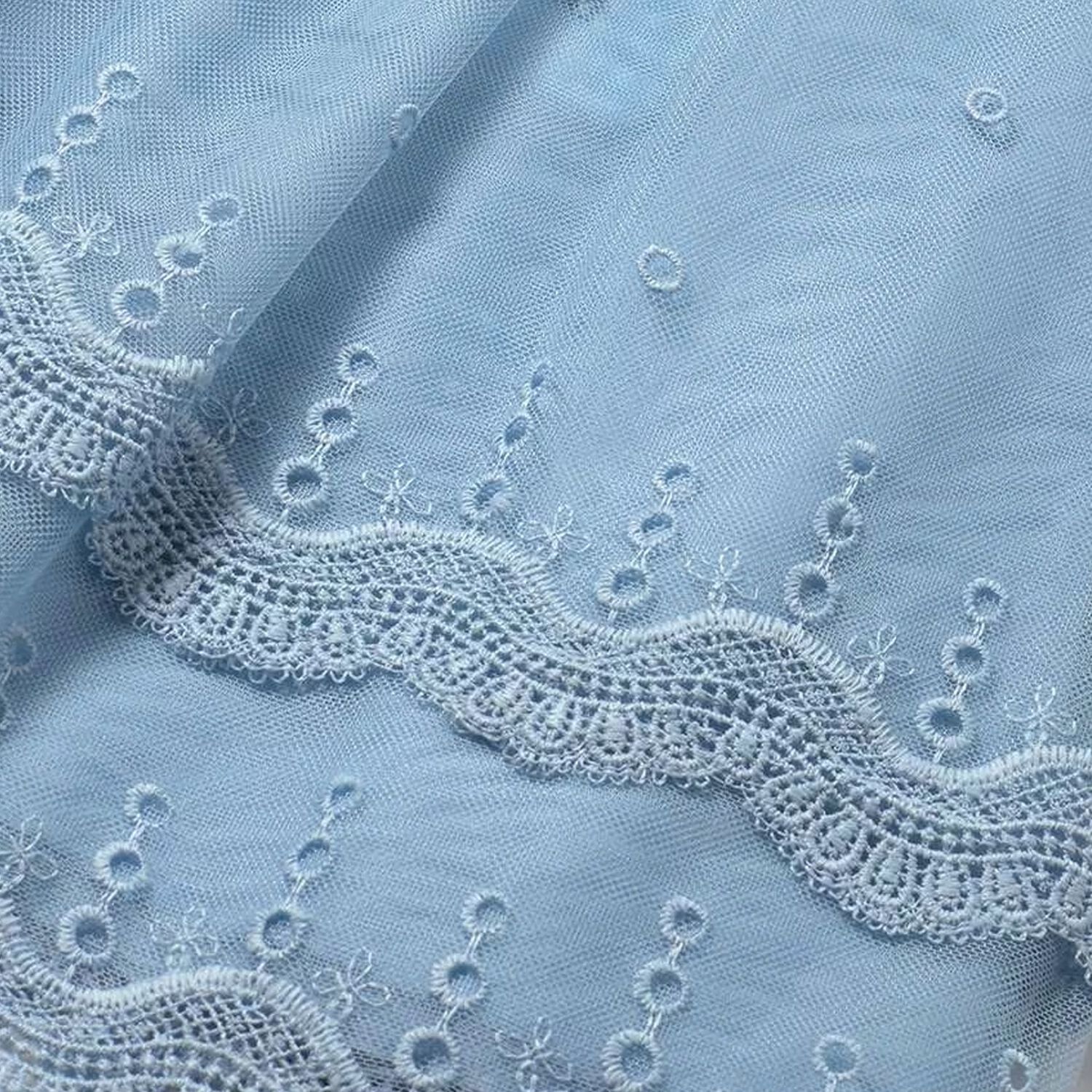 Younger Girls Blue Embroidered Tulle Dress, 2, hi-res