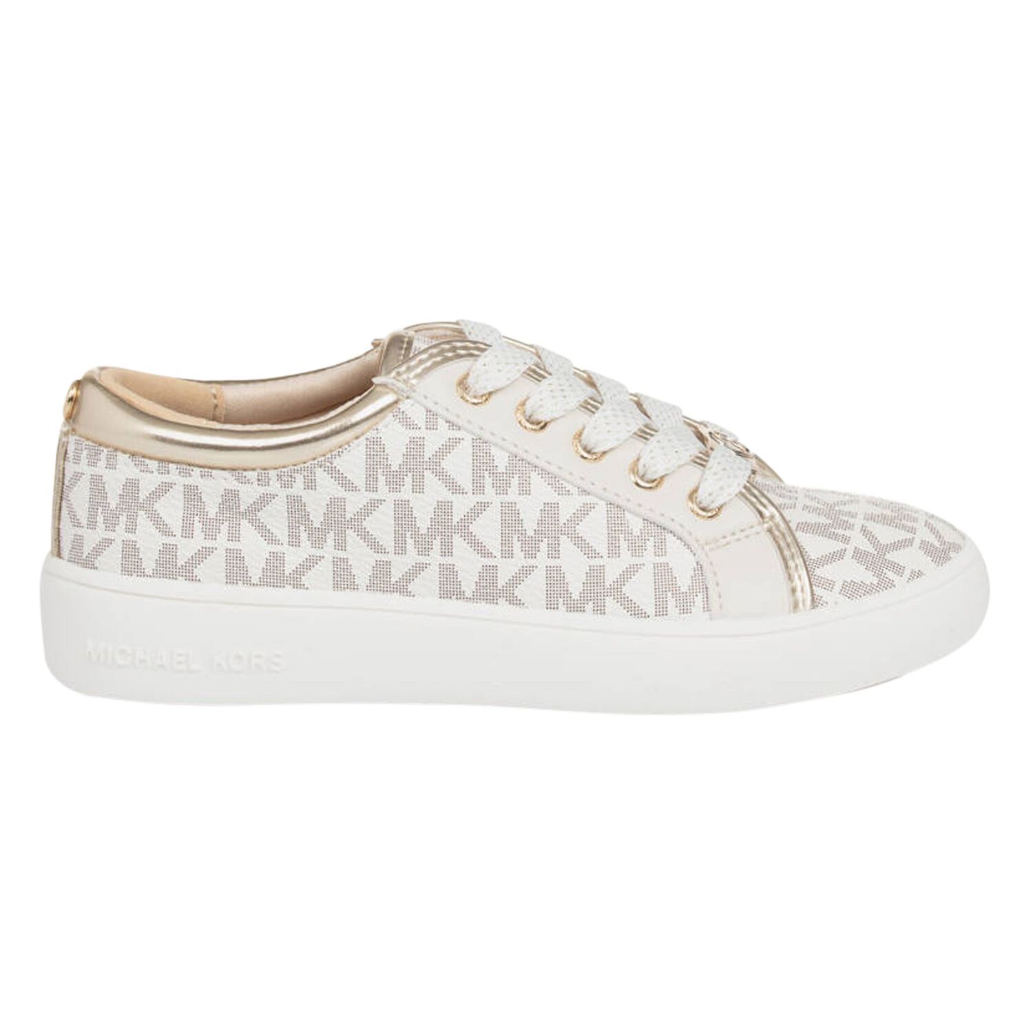 Girls Ivory & Gold Logo Trainers, 1, hi-res