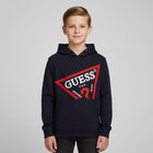 Boys Navy Logo Hooded Top, 1, hi-res