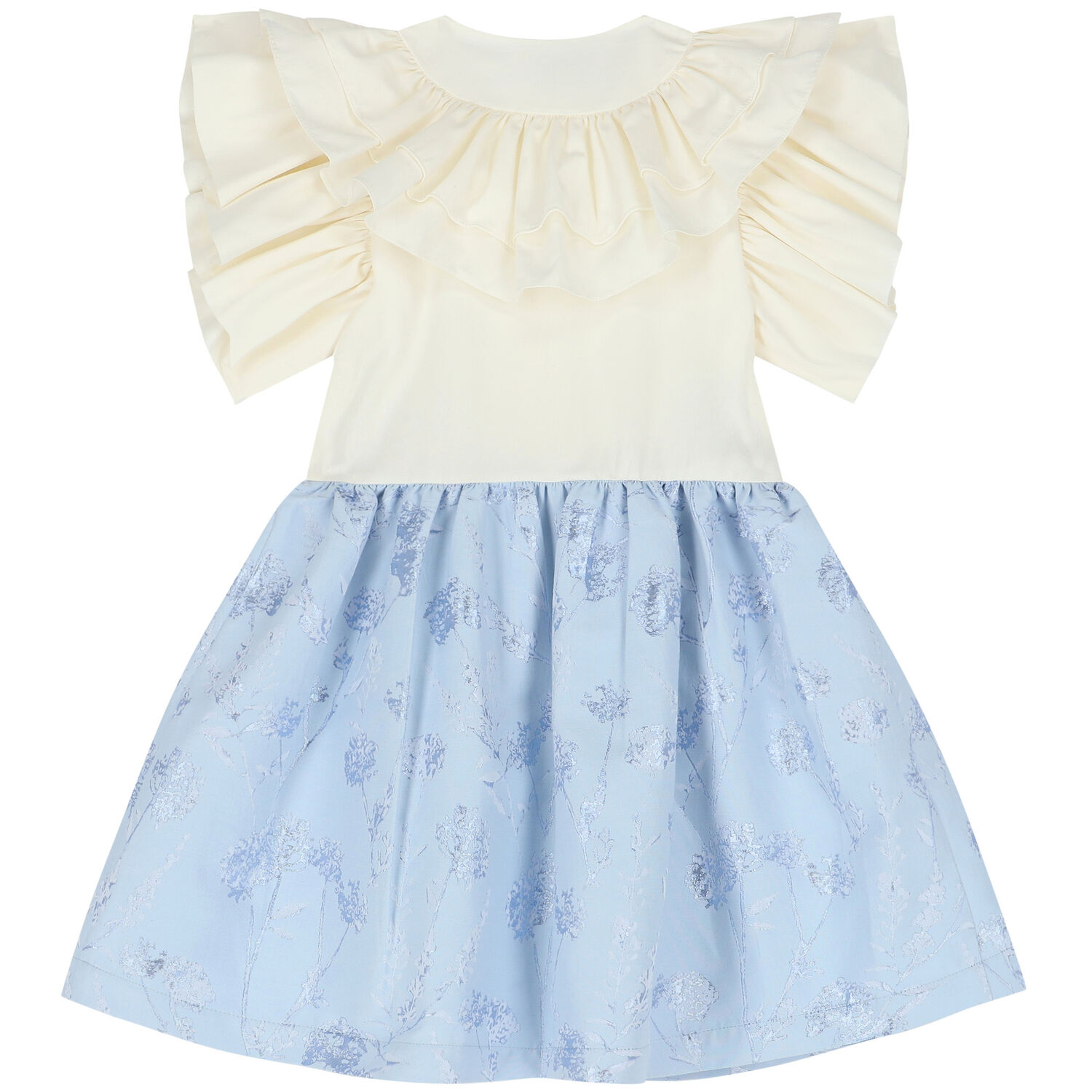 Girls Ivory & Blue Dandelion Dress, 1, hi-res image number null