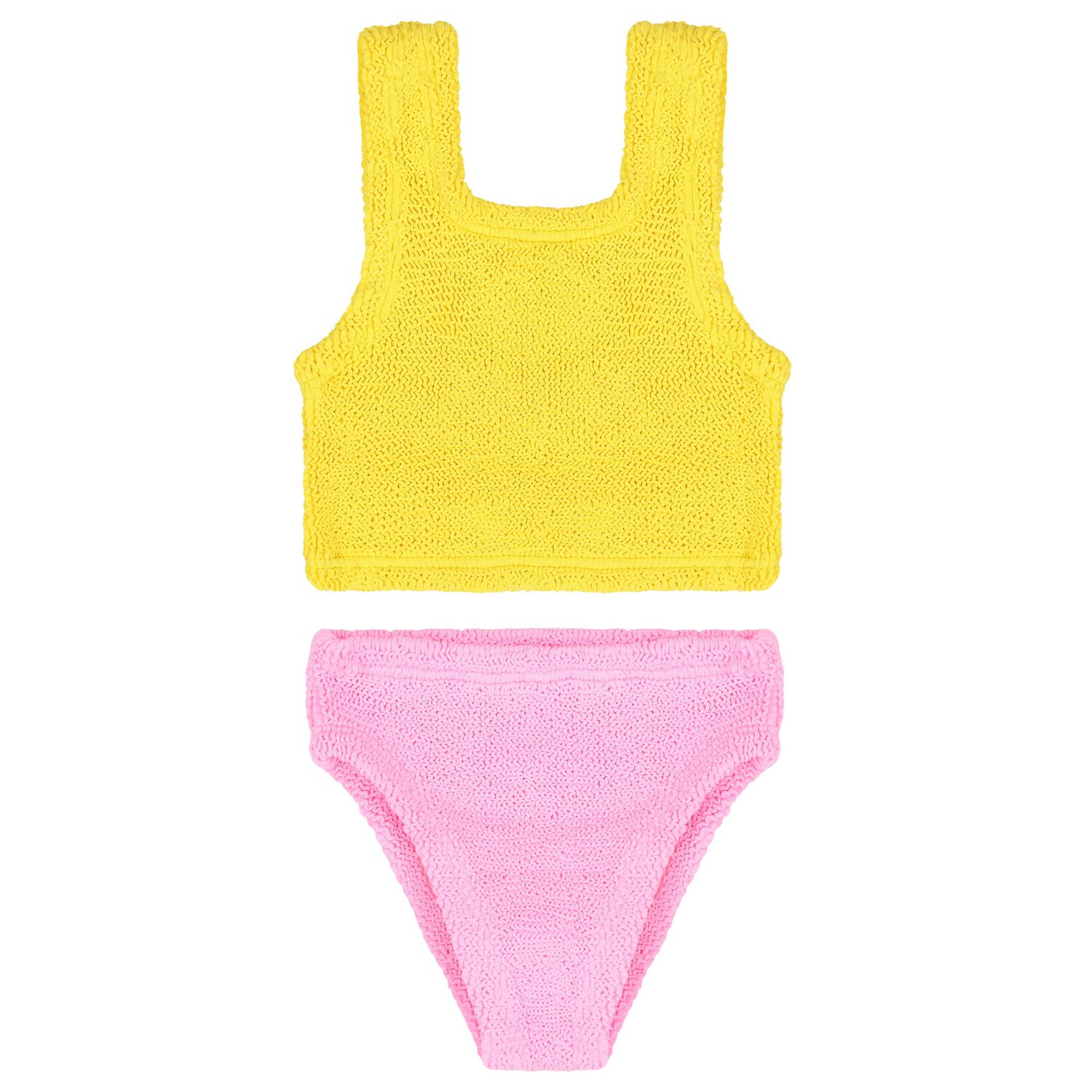 Girls Yellow & Bubblegum Pink Crinkle Bikini, 1, hi-res