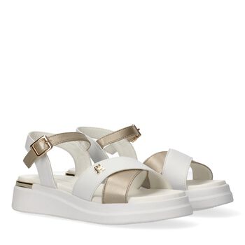 Girls White & Gold Logo Sandals