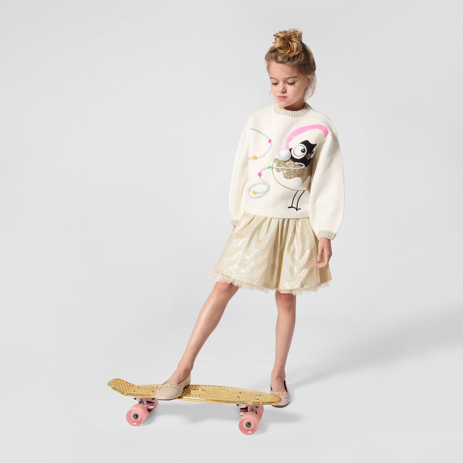 Girls Ivory Embellished Bird Knitted Jumper, 1, hi-res