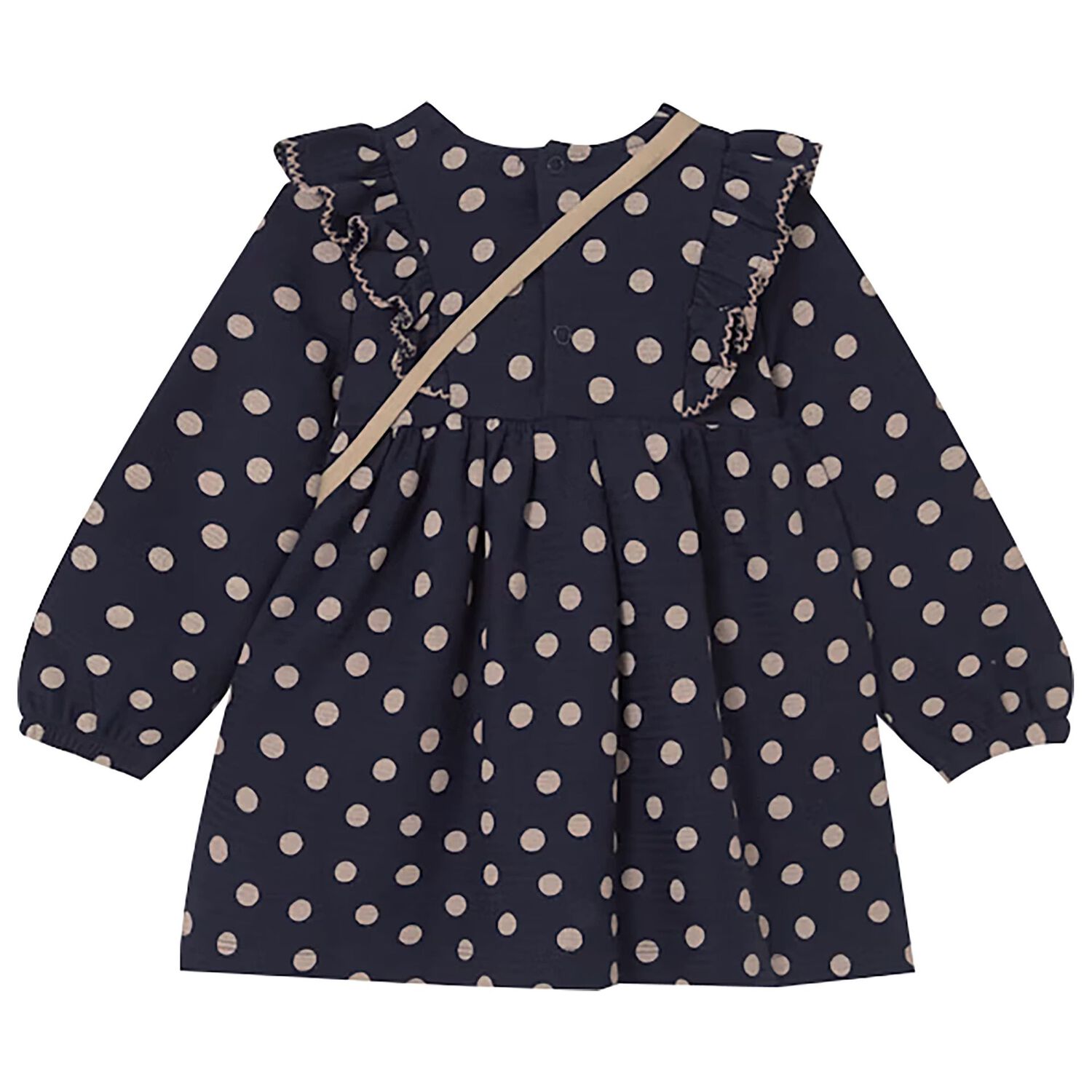 Younger Girls Navy Blue Polka Dots Dress Set, 1, hi-res