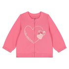 Younger Girls Pink Heart Zip Up Top, 1, hi-res