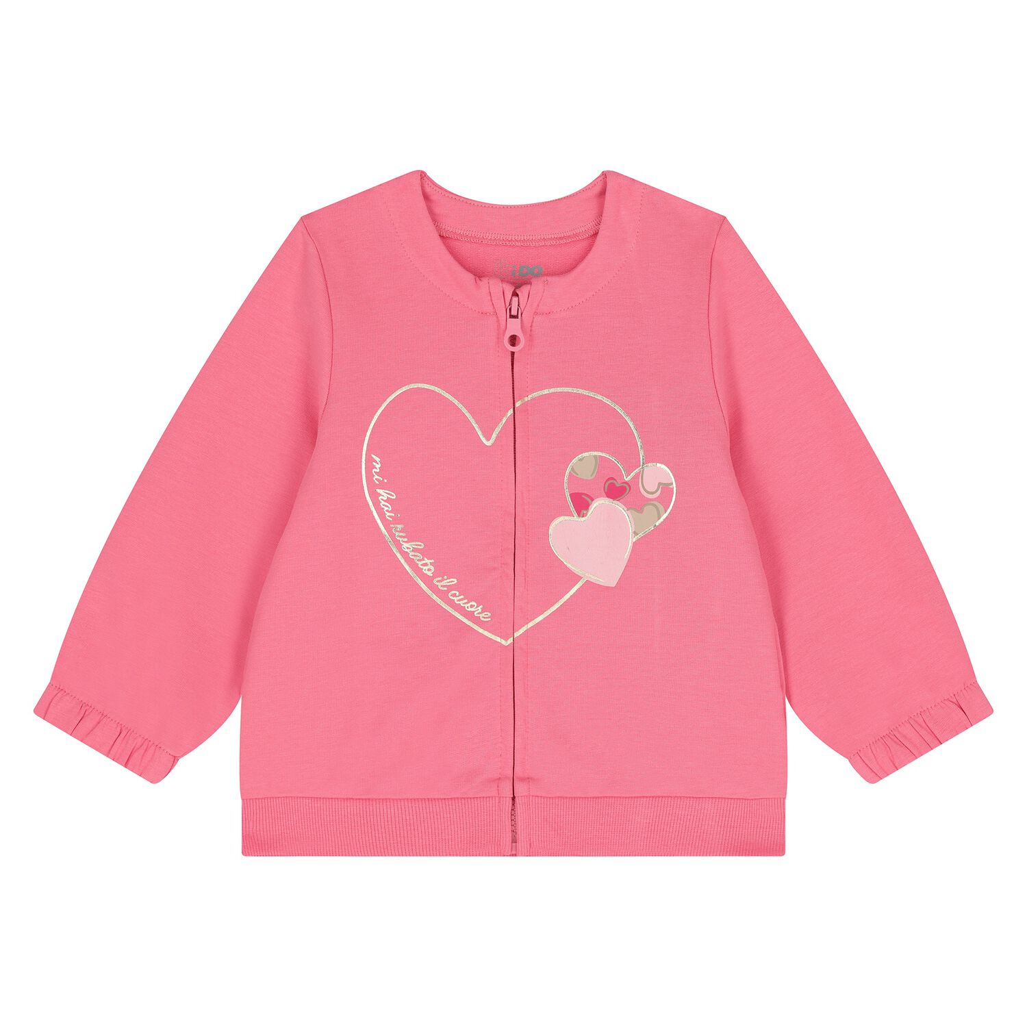 Younger Girls Pink Heart Zip Up Top, 1, hi-res