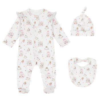 Baby Girls White & Pink Carousel Babygrow Set