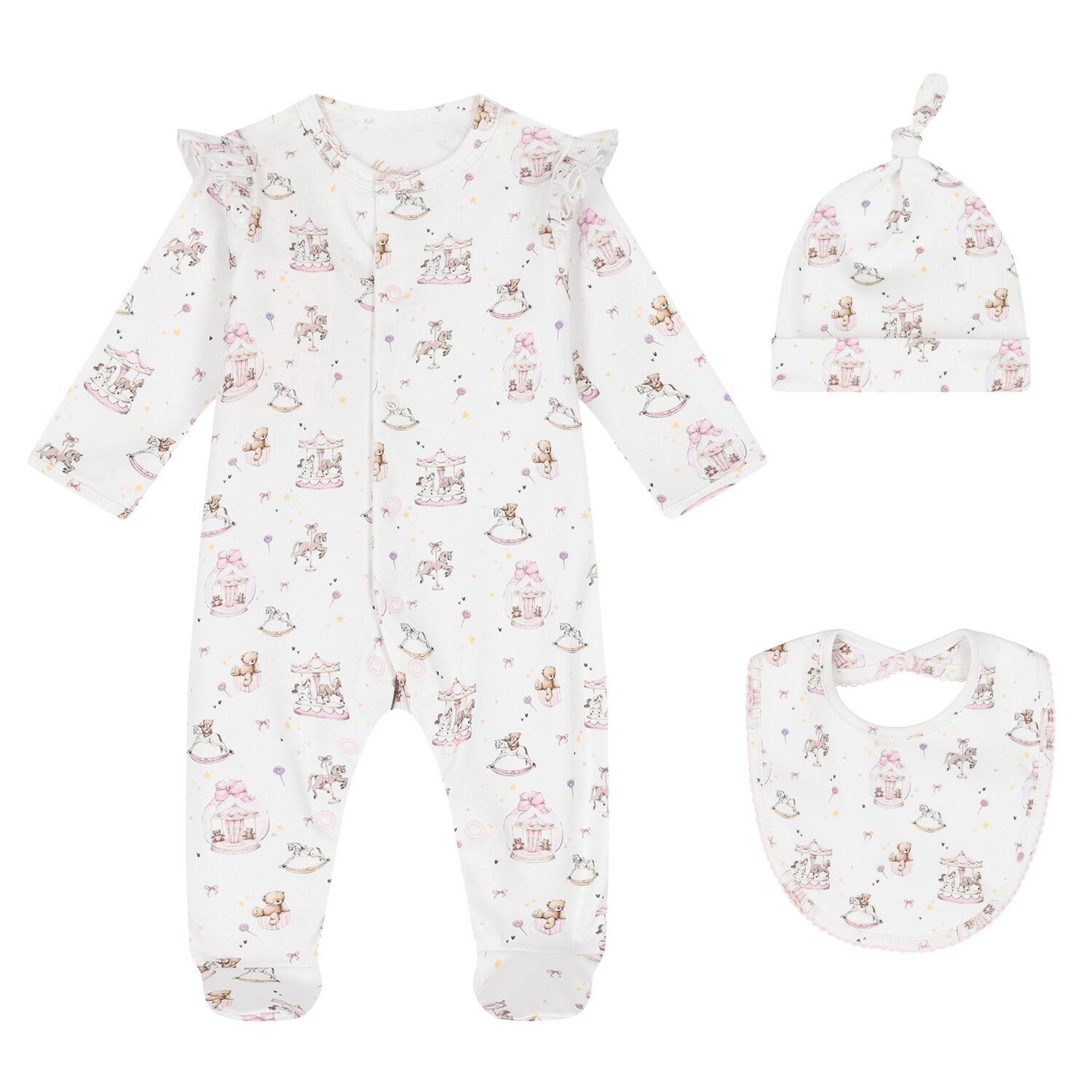 Baby Girls White & Pink Carousel Babygrow Set, 1, hi-res image number null