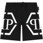 Boys Black Logo Shorts, 1, hi-res