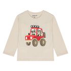 Younger Boys Beige Car Long Sleeve Top, 1, hi-res