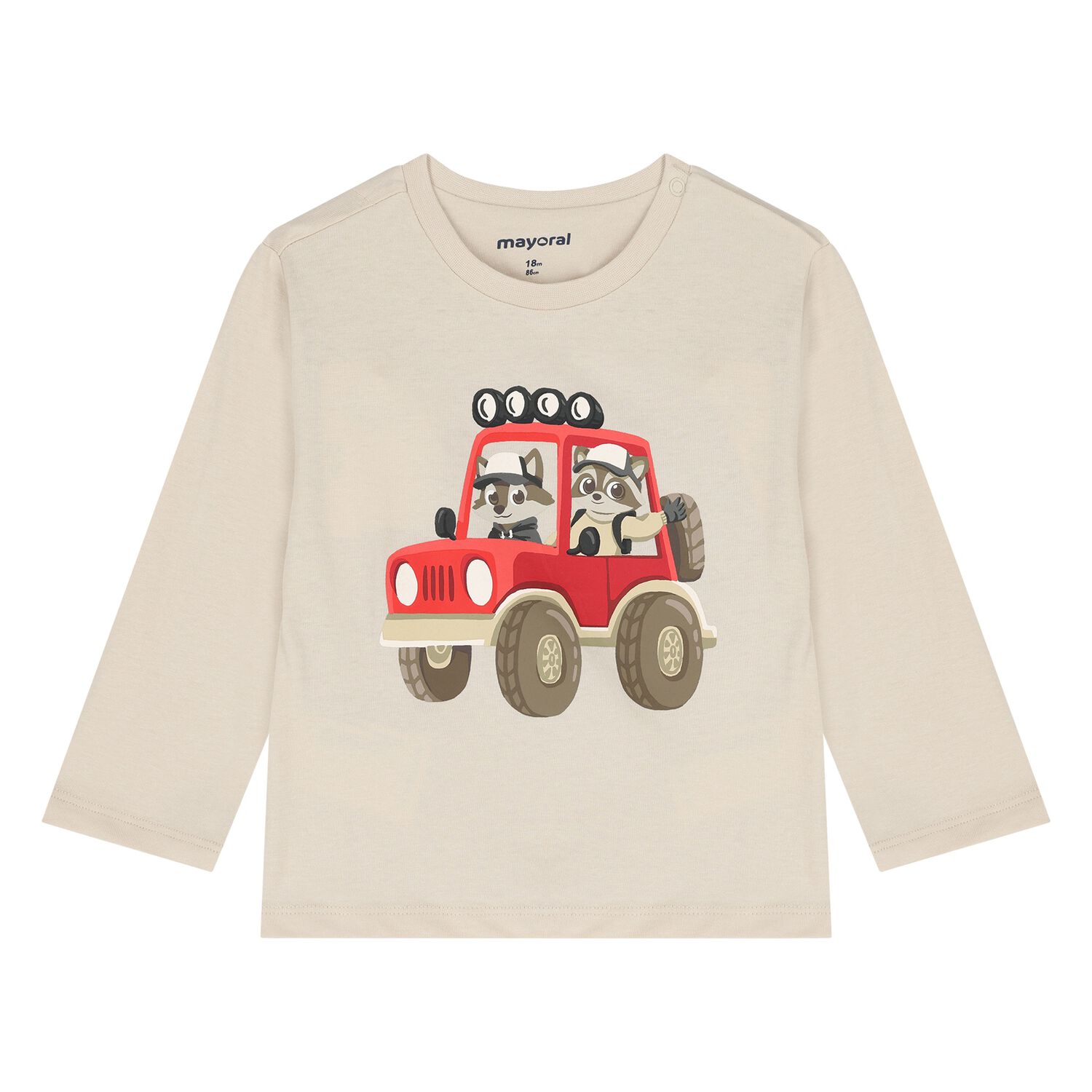 Younger Boys Beige Car Long Sleeve Top, 1, hi-res