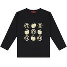 Girls Black Logo Long Sleeve Top, 2, hi-res