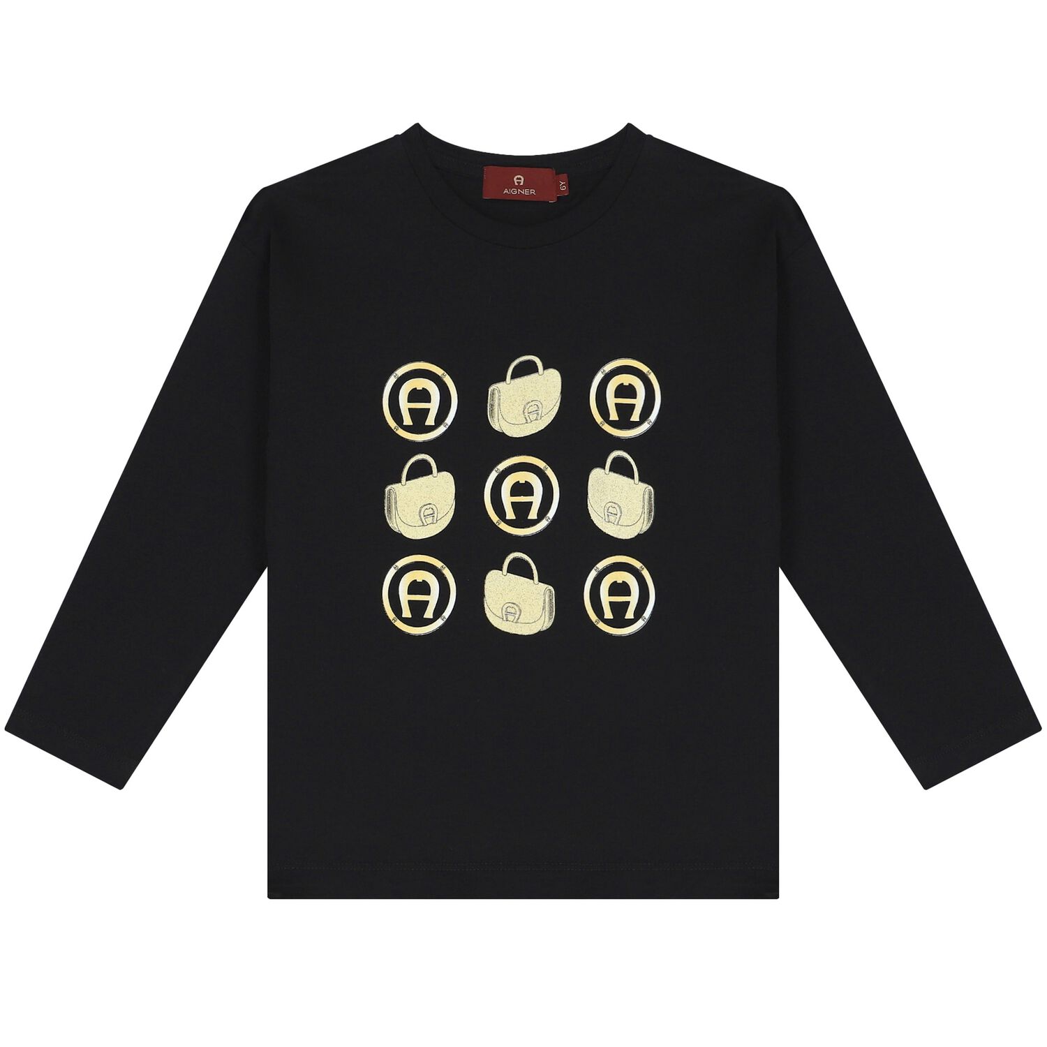 Girls Black Logo Long Sleeve Top, 2, hi-res image number null