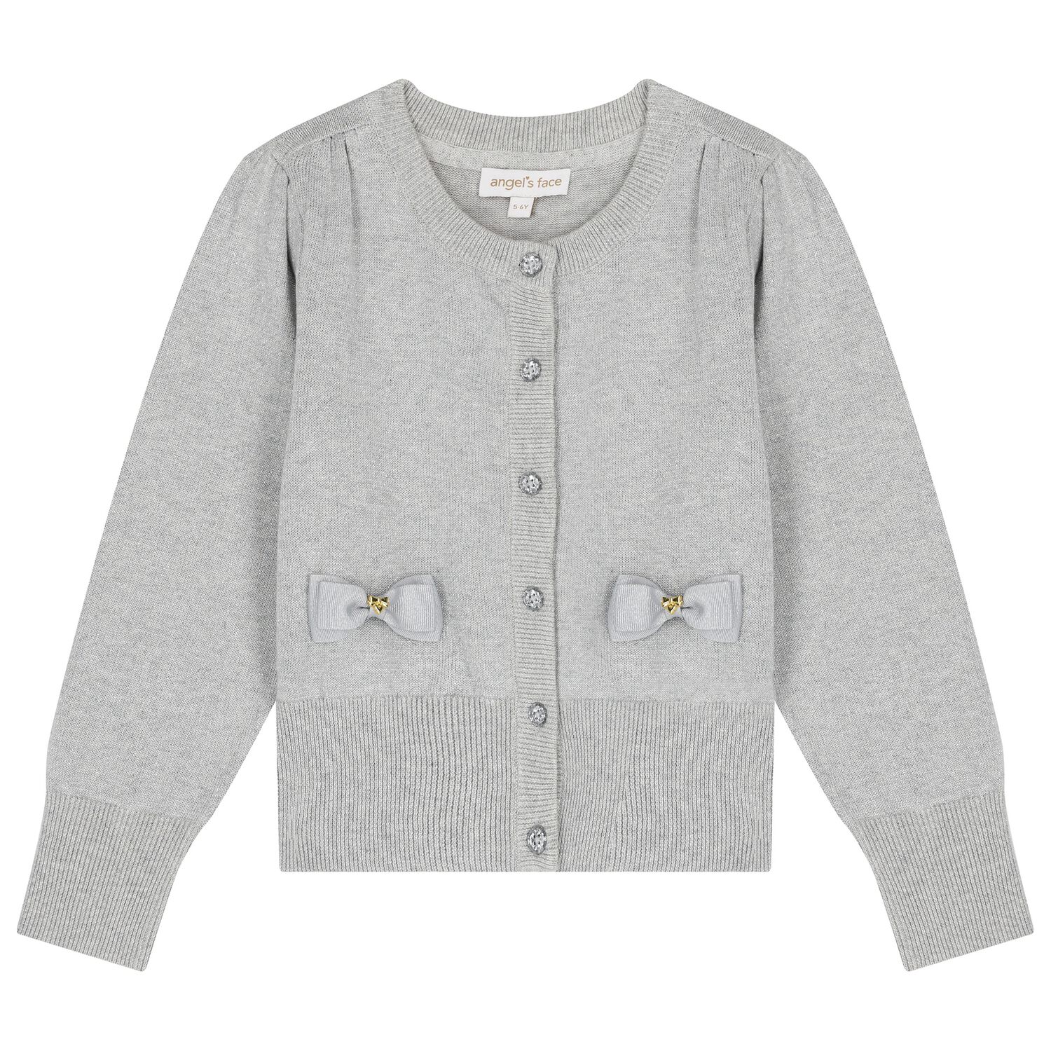 Girls Grey Bow Cardigan, 2, hi-res