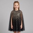 Girls Black Sequinned Tulle Cape Dress, 2, hi-res