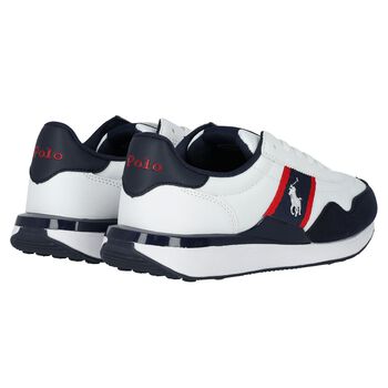 Boys White & Navy Blue Logo Trainers