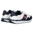 Boys White & Navy Blue Logo Trainers, 1, hi-res