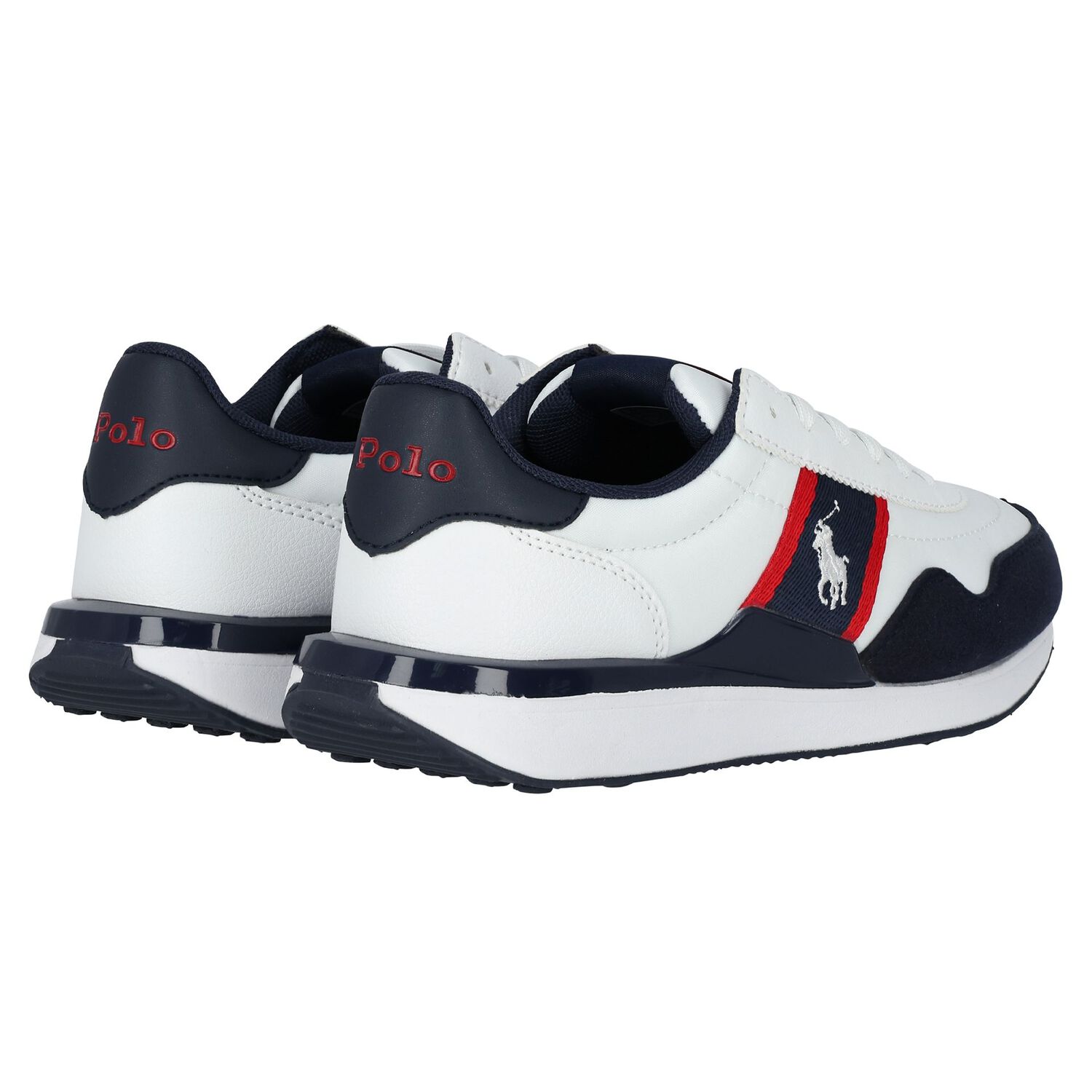 Boys White & Navy Blue Logo Trainers, 1, hi-res image number null