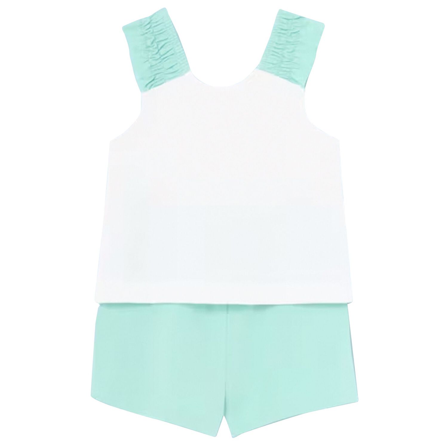 Younger Girls White & Aqua Shorts Set, 2, hi-res