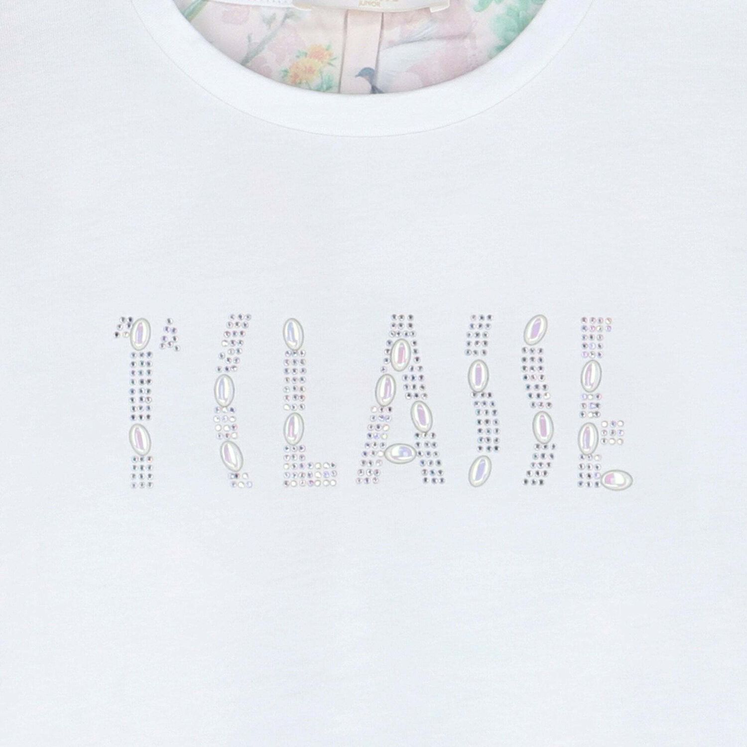 Girls White Embellished Logo T-Shirt, 1, hi-res