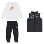 Younger Boys Black & White 3 Piece Joggers Set, 1, hi-res