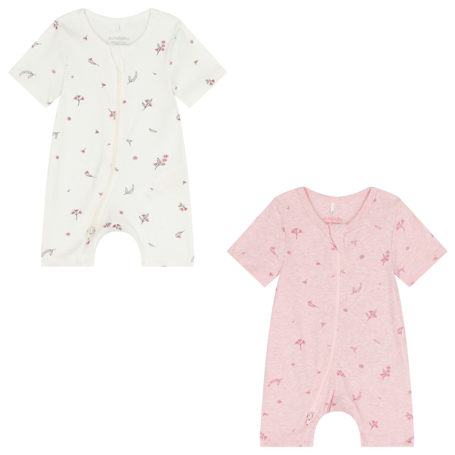 Baby Girls White & Pink Rompers ( 2 Pack ), 1, hi-res